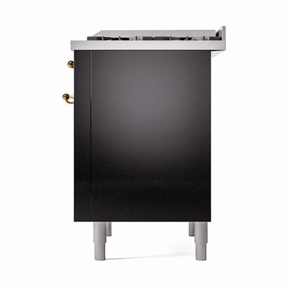 Ilve UN36FQNMPBKGLP Ilve Un36Fqnmpbkglp Nostalgie Ii Noblesse 36" Dual Fuel Range (Liquid Propane, Solid Door, Glossy Black, Brass)