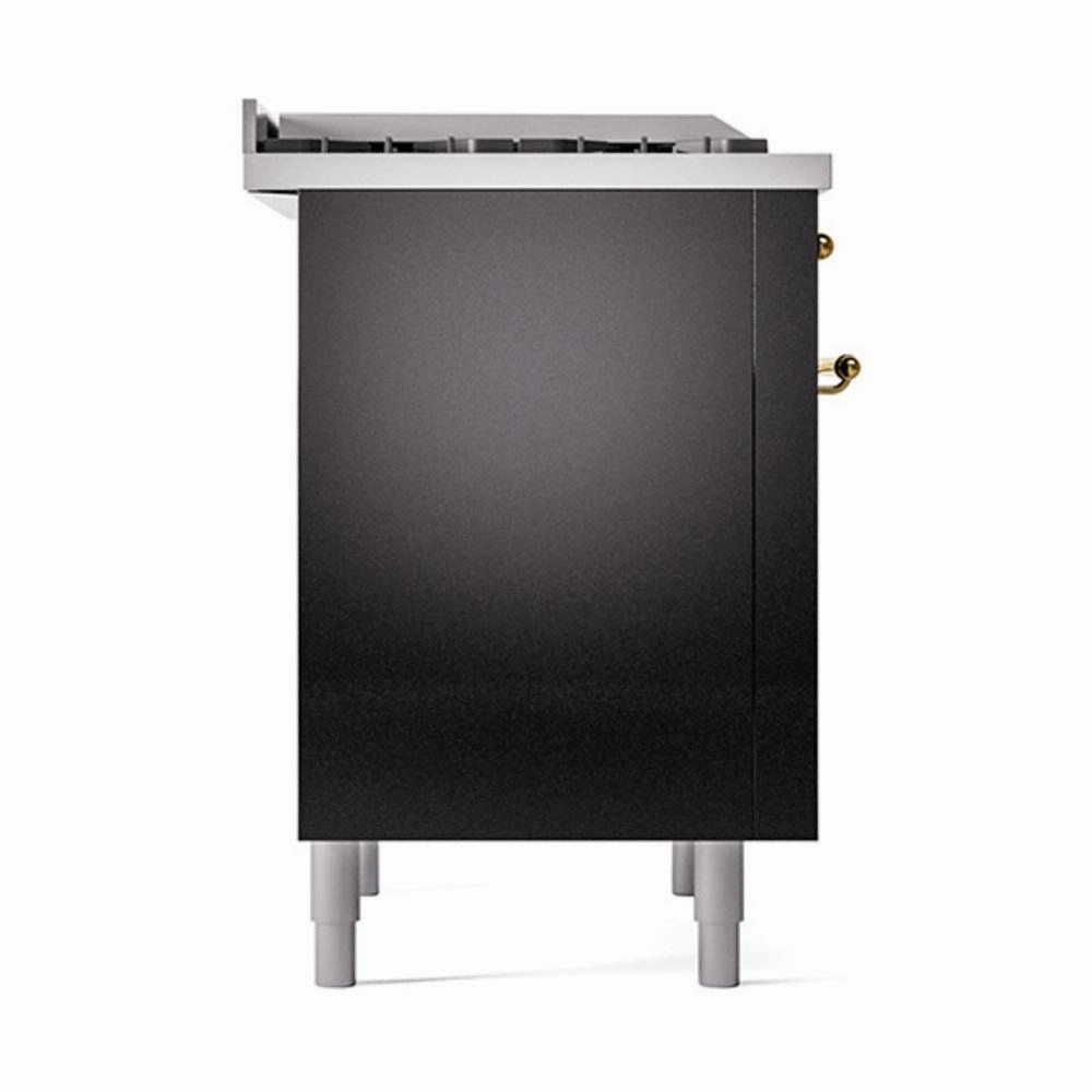 Ilve UN36FQNMPBKGLP Ilve Un36Fqnmpbkglp Nostalgie Ii Noblesse 36" Dual Fuel Range (Liquid Propane, Solid Door, Glossy Black, Brass)