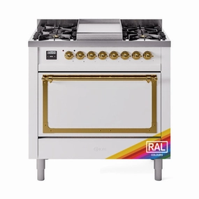 Ilve UN36FQNMPRAGLP Ilve Un36Fqnmpraglp Nostalgie Ii Noblesse 36" Dual Fuel Range (Liquid Propane, Solid Door, Ral, Brass)