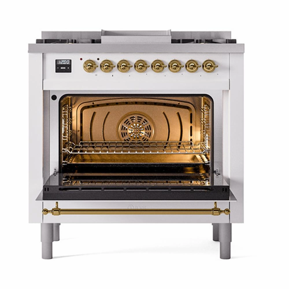 Ilve UN36FQNMPRAGLP Ilve Un36Fqnmpraglp Nostalgie Ii Noblesse 36" Dual Fuel Range (Liquid Propane, Solid Door, Ral, Brass)