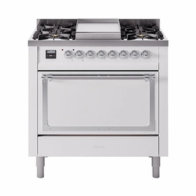 Ilve UN36FQNMPWHCLP Ilve Un36Fqnmpwhclp Nostalgie Ii Noblesse 36" Dual Fuel Range (Liquid Propane, Solid Door, White, Chrome)