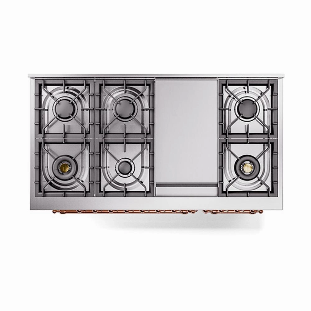 Ilve UN48FNMPAWP Ilve Un48Fnmpawp Nostalgie Ii Noblesse 48" Dual Fuel Range (8 Sealed Burners   Griddle, Natural Gas, Triple Glass Door, Antique White, Copper)