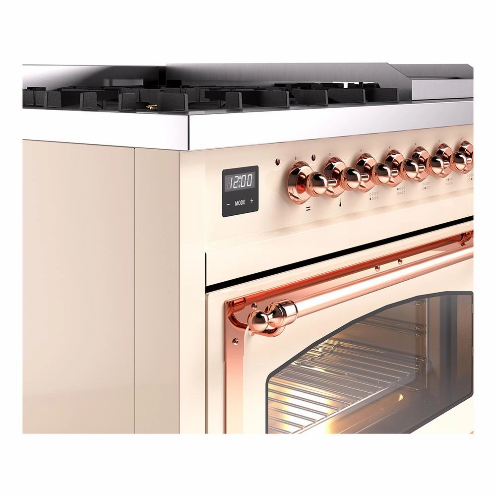 Ilve UN48FNMPAWP Ilve Un48Fnmpawp Nostalgie Ii Noblesse 48" Dual Fuel Range (8 Sealed Burners   Griddle, Natural Gas, Triple Glass Door, Antique White, Copper)
