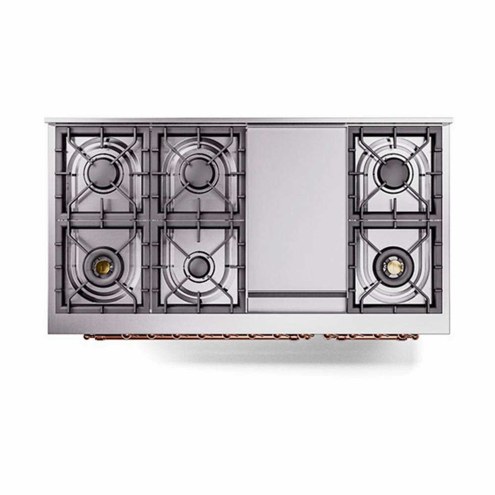 Ilve UN48FNMPBKP Ilve Un48Fnmpbkp Nostalgie Ii Noblesse 48" Dual Fuel Range (8 Sealed Burners   Griddle, Natural Gas, Triple Glass Door, Glossy Black, Copper)