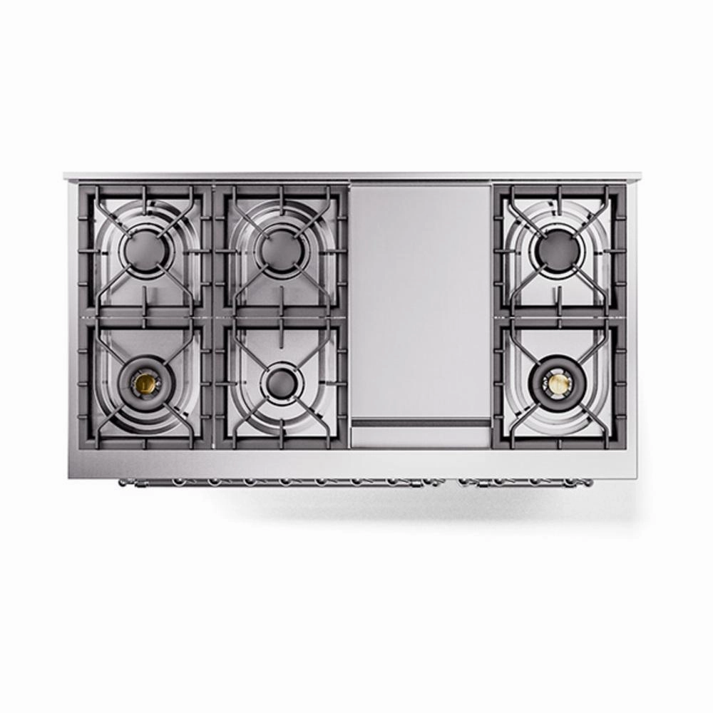 Ilve UN48FNMPRAC Ilve Un48Fnmprac Nostalgie Ii Noblesse 48" Dual Fuel Range (8 Sealed Burners   Griddle, Natural Gas, Triple Glass Door, Ral, Chrome)