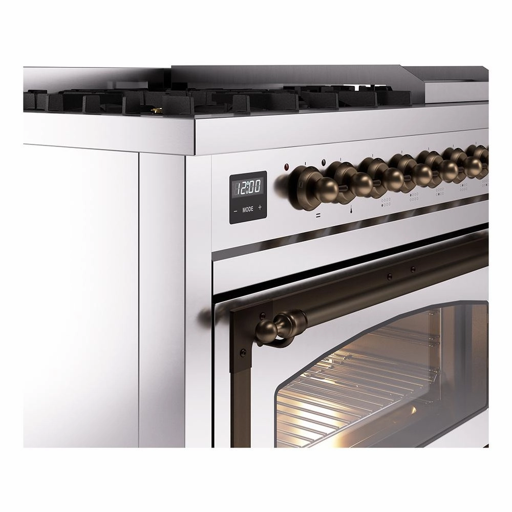 Ilve UN48FNMPSSB Ilve Un48Fnmpssb Nostalgie Ii Noblesse 48" Dual Fuel Range (8 Sealed Burners   Griddle, Natural Gas, Triple Glass Door, Stainless Steel, Burnished)