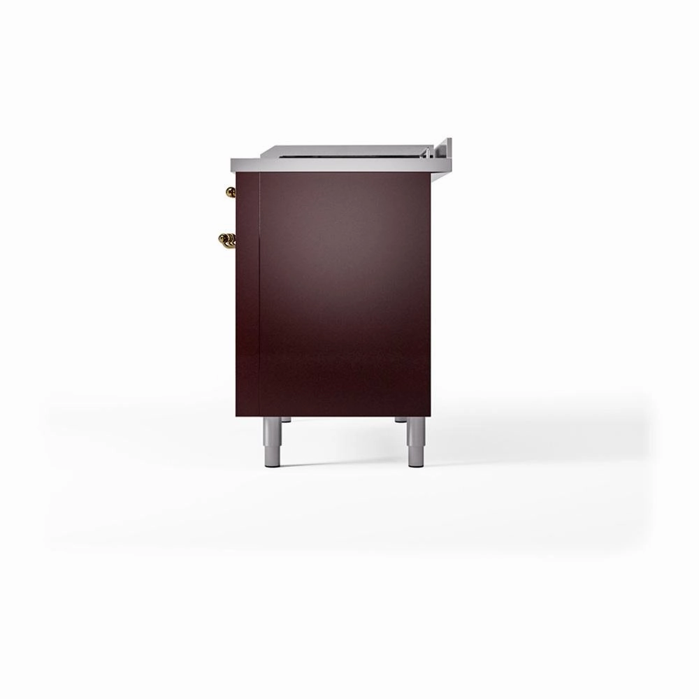 Ilve UN48FQNMPBUG Ilve Un48Fqnmpbug Nostalgie Ii Noblesse 48" Dual Fuel Range (8 Sealed Burners   Griddle, Natural Gas, Solid Door, Burgundy, Brass)