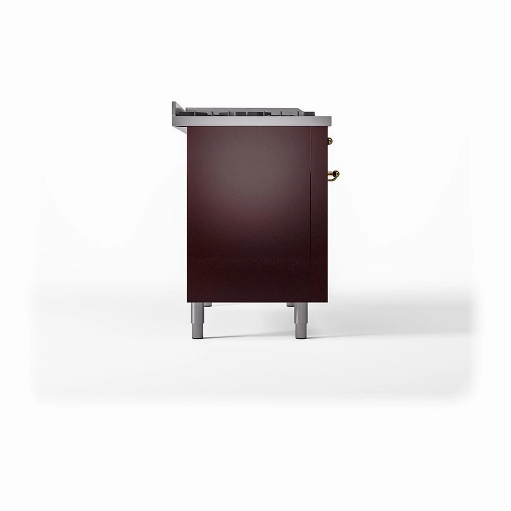 Ilve UN48FQNMPBUG Ilve Un48Fqnmpbug Nostalgie Ii Noblesse 48" Dual Fuel Range (8 Sealed Burners   Griddle, Natural Gas, Solid Door, Burgundy, Brass)