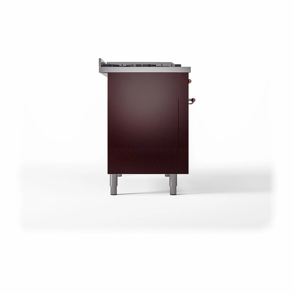 Ilve UN48FQNMPBUP Ilve Un48Fqnmpbup Nostalgie Ii Noblesse 48" Dual Fuel Range (8 Sealed Burners   Griddle, Natural Gas, Solid Door, Burgundy, Copper)