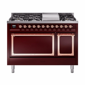 Ilve UN48FQNMPBUP Ilve Un48Fqnmpbup Nostalgie Ii Noblesse 48" Dual Fuel Range (8 Sealed Burners   Griddle, Natural Gas, Solid Door, Burgundy, Copper)
