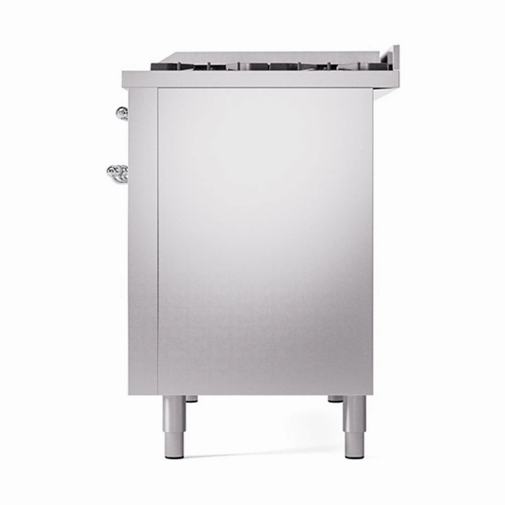 Ilve UN48FQNMPSSCLP Ilve Un48Fqnmpssclp Nostalgie Ii Noblesse 48" Dual Fuel Range (8 Sealed Burners   Griddle, Liquid Propane, Solid Door, Stainless Steel, Chrome)