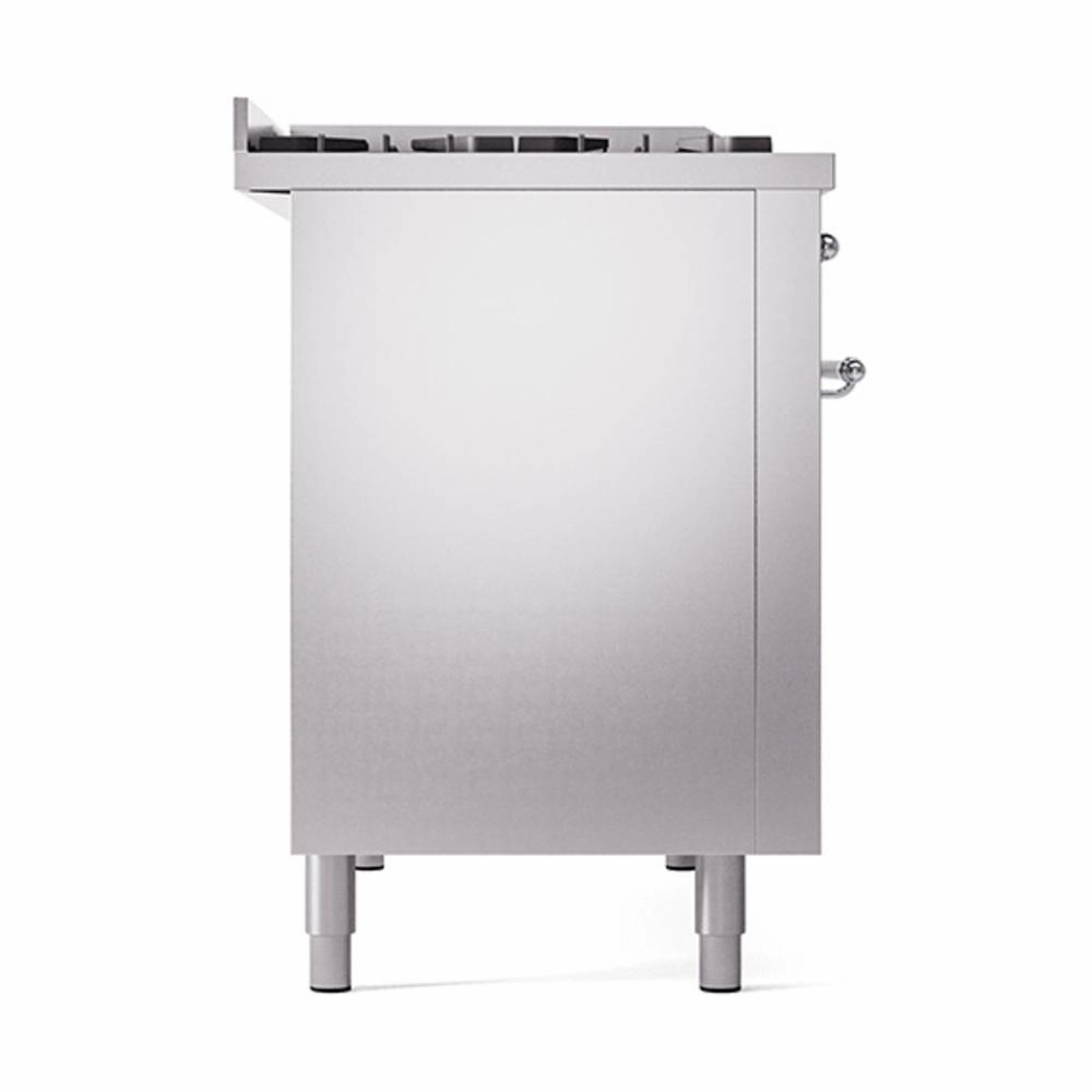 Ilve UN48FQNMPSSCLP Ilve Un48Fqnmpssclp Nostalgie Ii Noblesse 48" Dual Fuel Range (8 Sealed Burners   Griddle, Liquid Propane, Solid Door, Stainless Steel, Chrome)