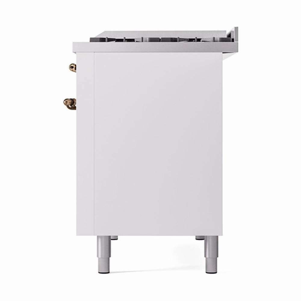 Ilve UN48FQNMPWHB Ilve Un48Fqnmpwhb Nostalgie Ii Noblesse 48" Dual Fuel Range (8 Sealed Burners   Griddle, Natural Gas, Solid Door, White, Burnished)