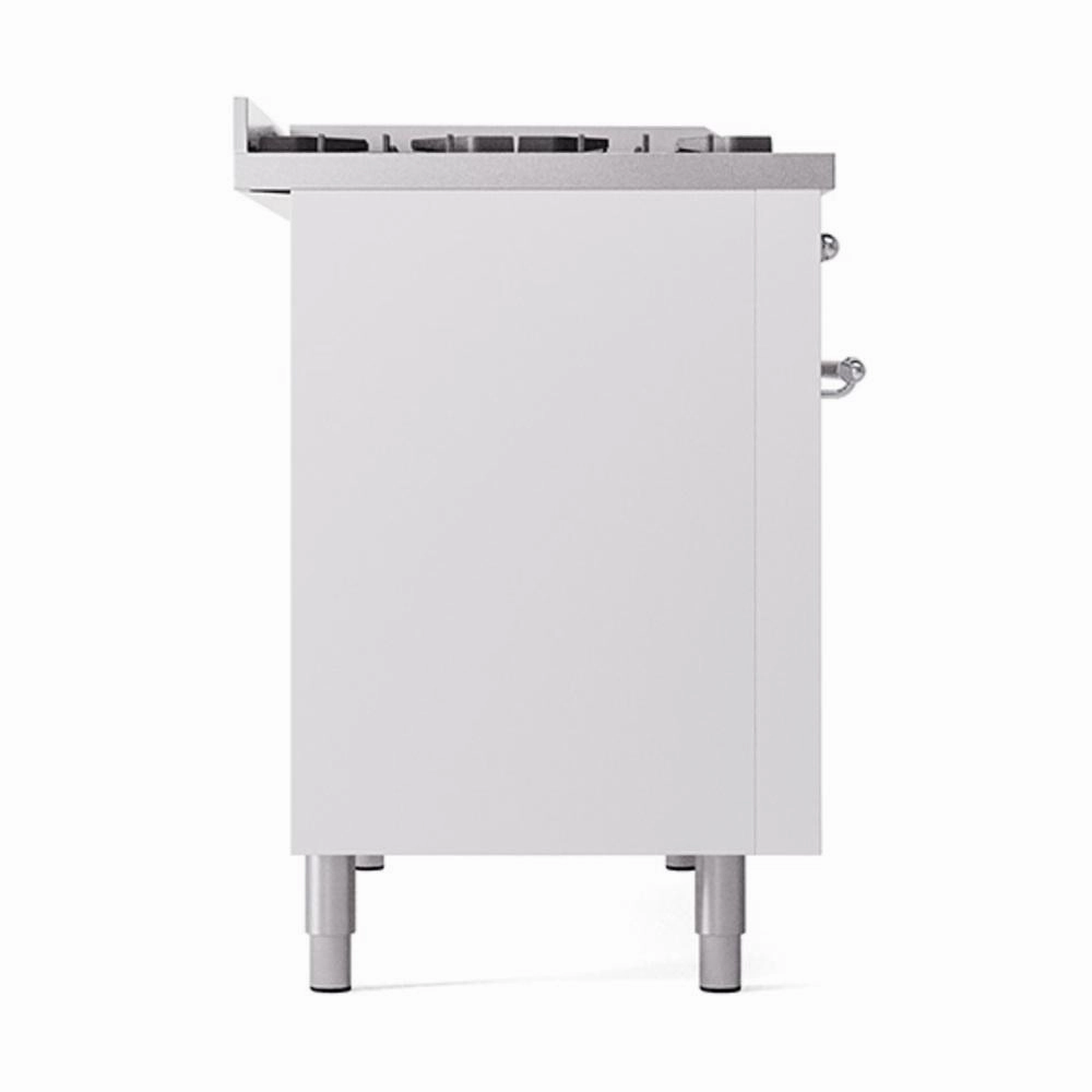 Ilve UN48FQNMPWHC Ilve Un48Fqnmpwhc Nostalgie Ii Noblesse 48" Dual Fuel Range (8 Sealed Burners   Griddle, Natural Gas, Solid Door, White, Chrome)