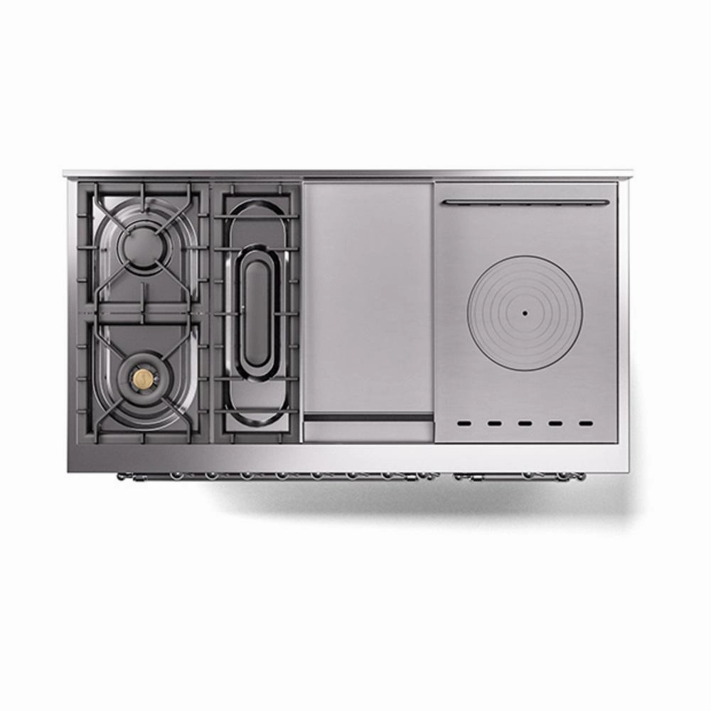 Ilve UN48FSNMPBUCLP Ilve Un48Fsnmpbuclp Nostalgie Ii Noblesse 48" Dual Fuel Range (5 Sealed Burners   Griddle   French Top, Liquid Propane, Triple Glass Door, Burgundy, Chrome)
