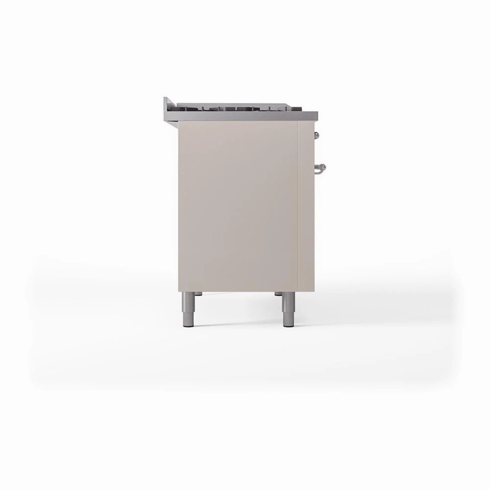 Ilve UN48FSQNMPAWCLP Ilve Un48Fsqnmpawclp Nostalgie Ii Noblesse 48" Dual Fuel Range (5 Sealed Burners   Griddle   French Top, Liquid Propane, Solid Door, Antique White, Chrome)