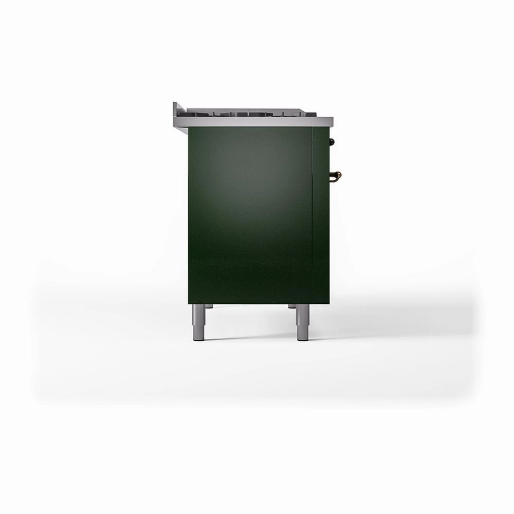 Ilve UN48FSQNMPEGBLP Ilve Un48Fsqnmpegblp Nostalgie Ii Noblesse 48" Dual Fuel Range (5 Sealed Burners   Griddle   French Top, Liquid Propane, Solid Door, Emerald Green, Burnished)