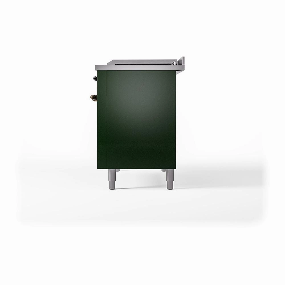Ilve UN48FSQNMPEGBLP Ilve Un48Fsqnmpegblp Nostalgie Ii Noblesse 48" Dual Fuel Range (5 Sealed Burners   Griddle   French Top, Liquid Propane, Solid Door, Emerald Green, Burnished)