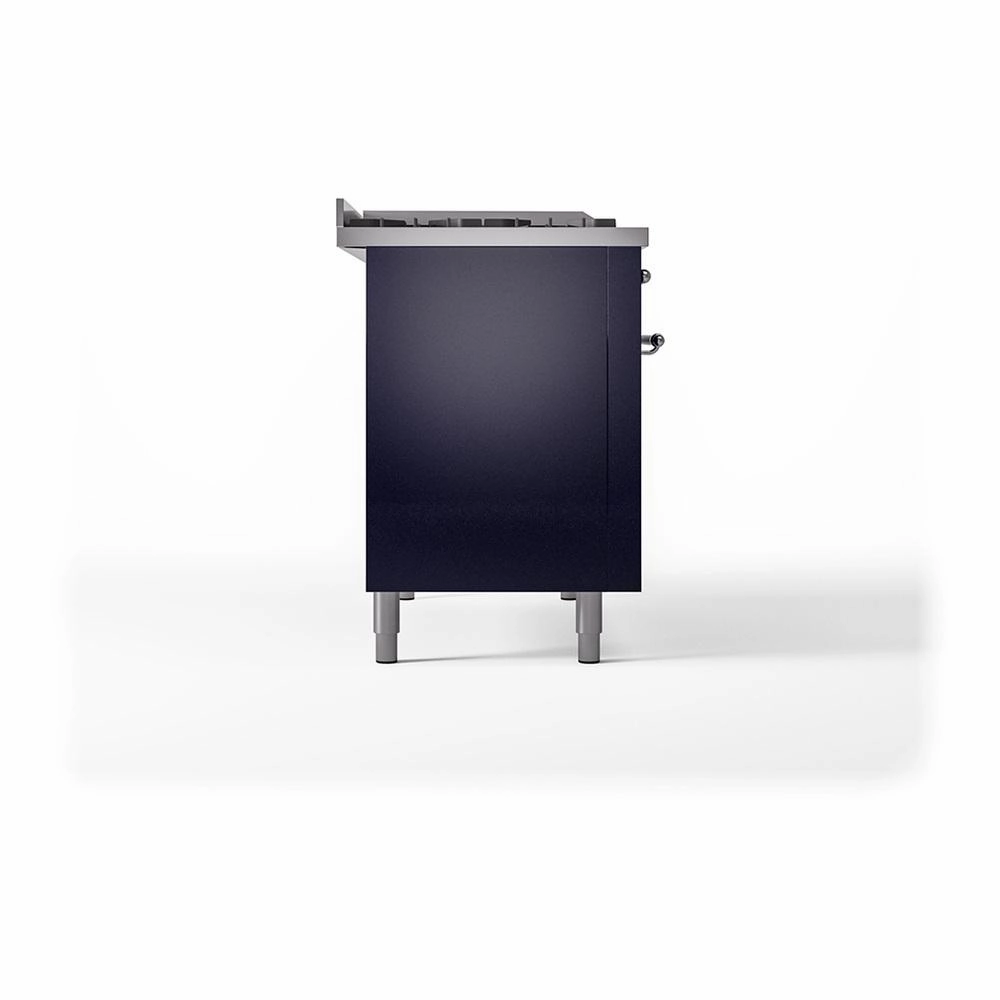 Ilve UN48FSQNMPMBC Ilve Un48Fsqnmpmbc Nostalgie Ii Noblesse 48" Dual Fuel Range (5 Sealed Burners   Griddle   French Top, Natural Gas, Solid Door, Midnight Blue, Chrome)