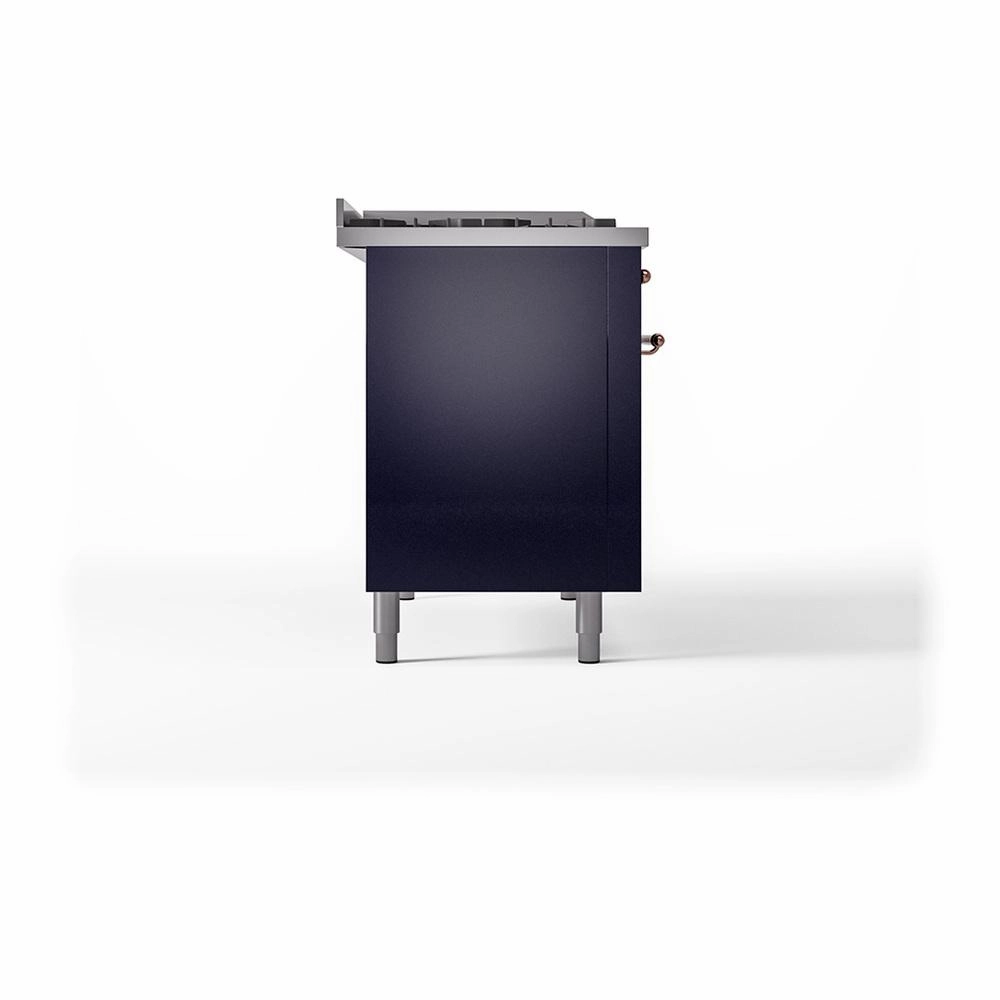 Ilve UN48FSQNMPMBP Ilve Un48Fsqnmpmbp Nostalgie Ii Noblesse 48" Dual Fuel Range (5 Sealed Burners   Griddle   French Top, Natural Gas, Solid Door, Midnight Blue, Copper)