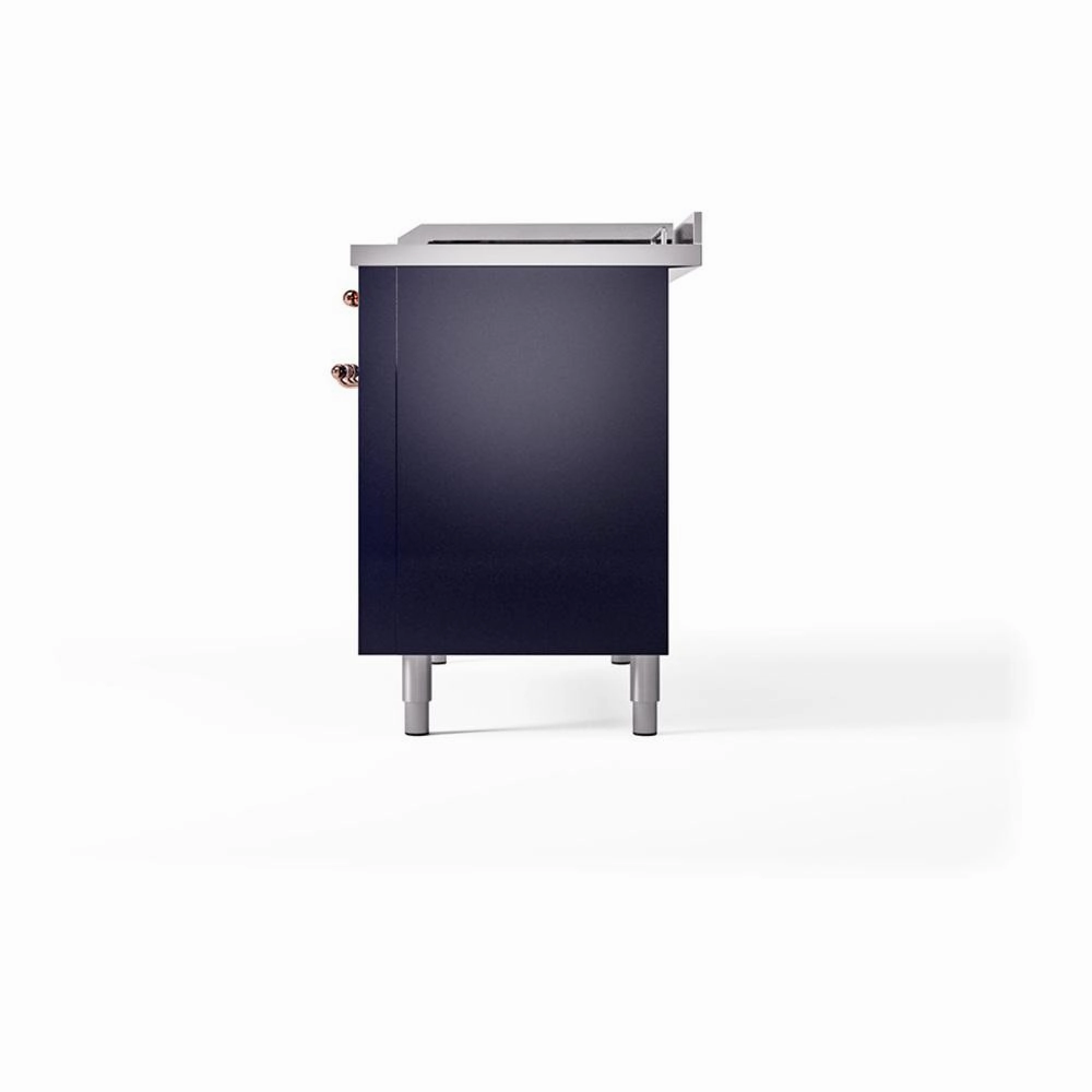 Ilve UN48FSQNMPMBP Ilve Un48Fsqnmpmbp Nostalgie Ii Noblesse 48" Dual Fuel Range (5 Sealed Burners   Griddle   French Top, Natural Gas, Solid Door, Midnight Blue, Copper)