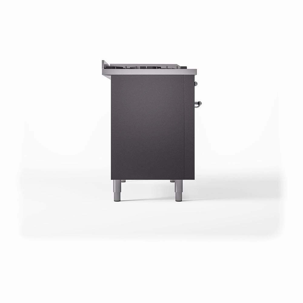 Ilve UN48FSQNMPMGC Ilve Un48Fsqnmpmgc Nostalgie Ii Noblesse 48" Dual Fuel Range (5 Sealed Burners   Griddle   French Top, Natural Gas, Solid Door, Graphite Matte, Chrome)
