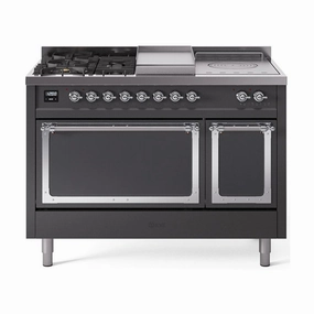 Ilve UN48FSQNMPMGC Ilve Un48Fsqnmpmgc Nostalgie Ii Noblesse 48" Dual Fuel Range (5 Sealed Burners   Griddle   French Top, Natural Gas, Solid Door, Graphite Matte, Chrome)
