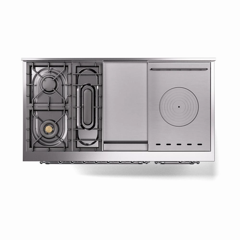 Ilve UN48FSQNMPRACLP Ilve Un48Fsqnmpraclp Nostalgie Ii Noblesse 48" Dual Fuel Range (5 Sealed Burners   Griddle   French Top, Liquid Propane, Solid Door, Ral, Chrome)