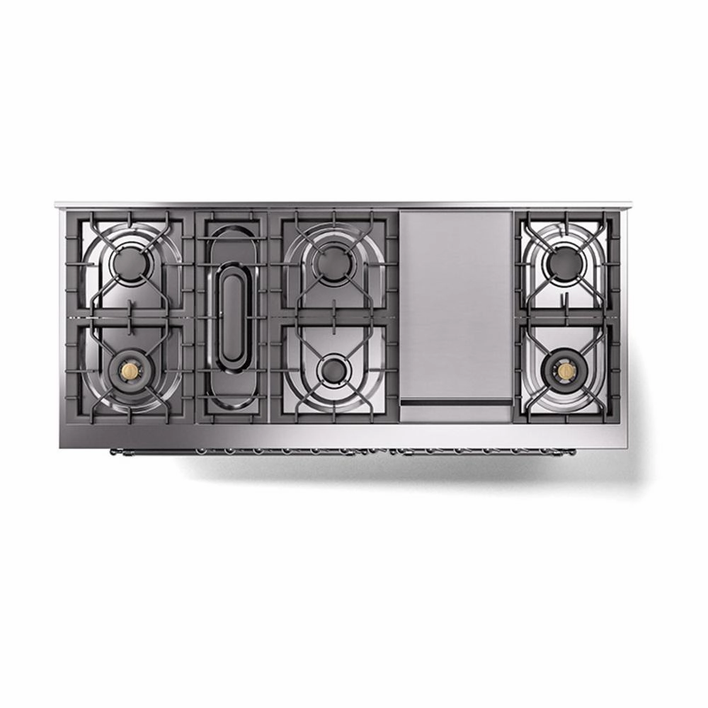 Ilve UN60FNMPBKCLP Ilve Un60Fnmpbkclp Nostalgie Ii Noblesse 60" Dual Fuel Range (9 Sealed Burners   Griddle, Liquid Propane, Triple Glass Door, Glossy Black, Chrome)