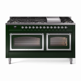 Ilve UN60FNMPEGCLP Ilve Un60Fnmpegclp Nostalgie Ii Noblesse 60" Dual Fuel Range (9 Sealed Burners   Griddle, Liquid Propane, Triple Glass Door, Emerald Green, Chrome)