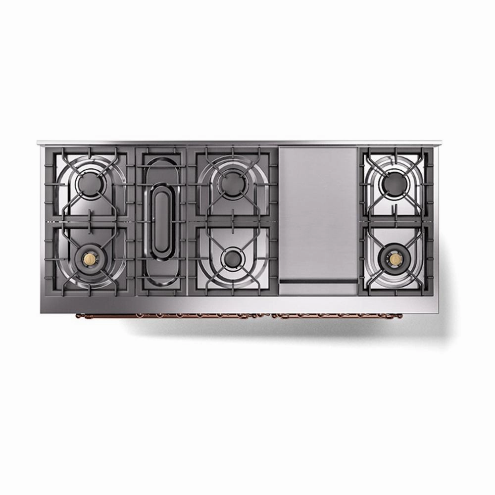 Ilve UN60FNMPMBPLP Ilve Un60Fnmpmbplp Nostalgie Ii Noblesse 60" Dual Fuel Range (9 Sealed Burners   Griddle, Liquid Propane, Triple Glass Door, Midnight Blue, Copper)
