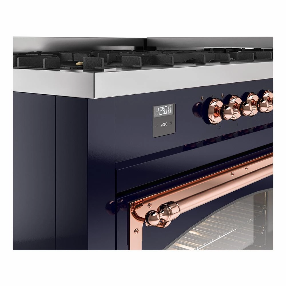 Ilve UN60FNMPMBPLP Ilve Un60Fnmpmbplp Nostalgie Ii Noblesse 60" Dual Fuel Range (9 Sealed Burners   Griddle, Liquid Propane, Triple Glass Door, Midnight Blue, Copper)