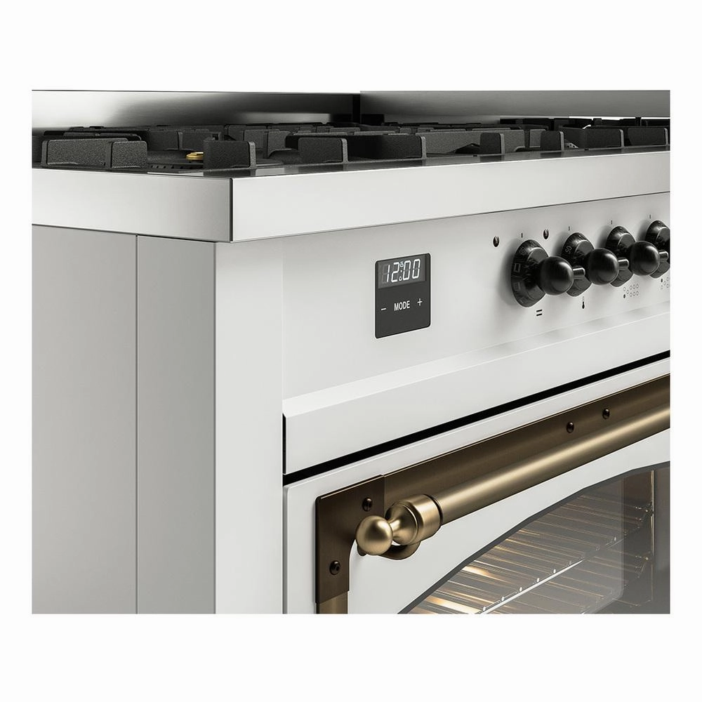 Ilve UN60FNMPWHB Ilve Un60Fnmpwhb Nostalgie Ii Noblesse 60" Dual Fuel Range (9 Sealed Burners   Griddle, Natural Gas, Triple Glass Door, White, Burnished)