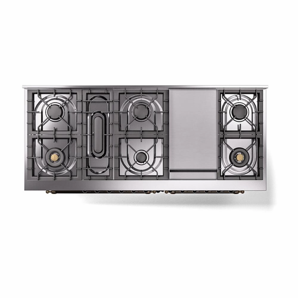 Ilve UN60FNMPWHB Ilve Un60Fnmpwhb Nostalgie Ii Noblesse 60" Dual Fuel Range (9 Sealed Burners   Griddle, Natural Gas, Triple Glass Door, White, Burnished)