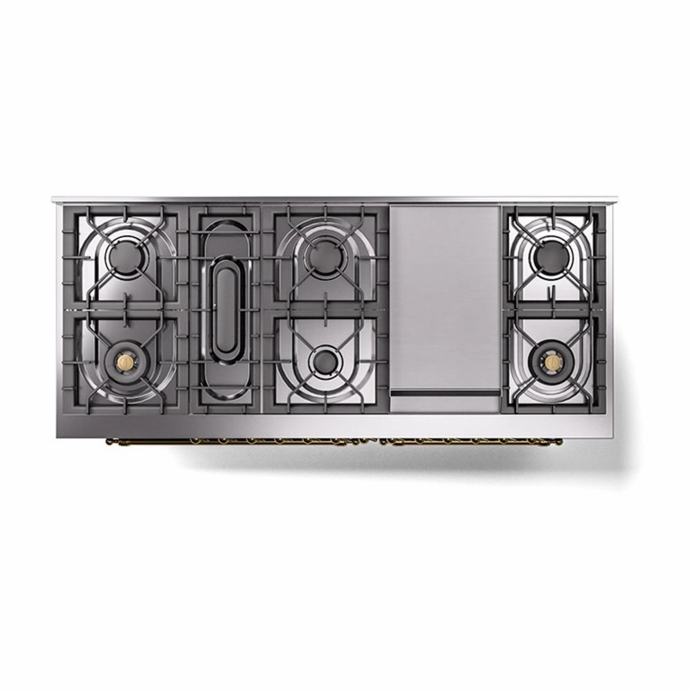 Ilve UN60FQNMPEGGLP Ilve Un60Fqnmpegglp Nostalgie Ii Noblesse 60" Dual Fuel Range (9 Sealed Burners   Griddle, Liquid Propane, Solid Door, Emerald Green, Brass)