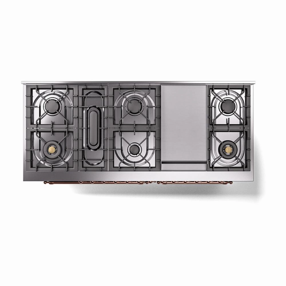Ilve UN60FQNMPEGPLP Ilve Un60Fqnmpegplp Nostalgie Ii Noblesse 60" Dual Fuel Range (9 Sealed Burners   Griddle, Liquid Propane, Solid Door, Emerald Green, Copper)