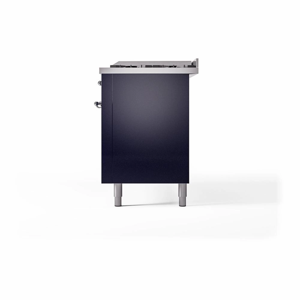 Ilve UN60FQNMPMBCLP Ilve Un60Fqnmpmbclp Nostalgie Ii Noblesse 60" Dual Fuel Range (9 Sealed Burners   Griddle, Liquid Propane, Solid Door, Midnight Blue, Chrome)