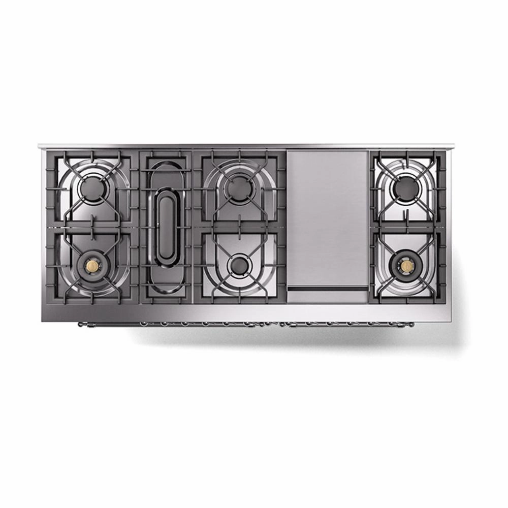 Ilve UN60FQNMPSSC Ilve Un60Fqnmpssc Nostalgie Ii Noblesse 60" Dual Fuel Range (9 Sealed Burners   Griddle, Natural Gas, Solid Door, Stainless Steel, Chrome)