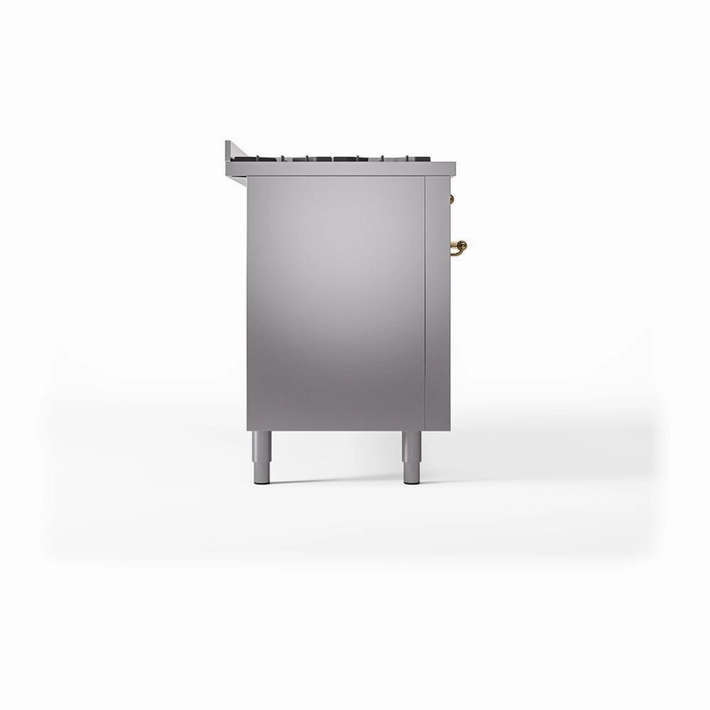 Ilve UN60FQNMPSSG Ilve Un60Fqnmpssg Nostalgie Ii Noblesse 60" Dual Fuel Range (9 Sealed Burners   Griddle, Natural Gas, Solid Door, Stainless Steel, Brass)