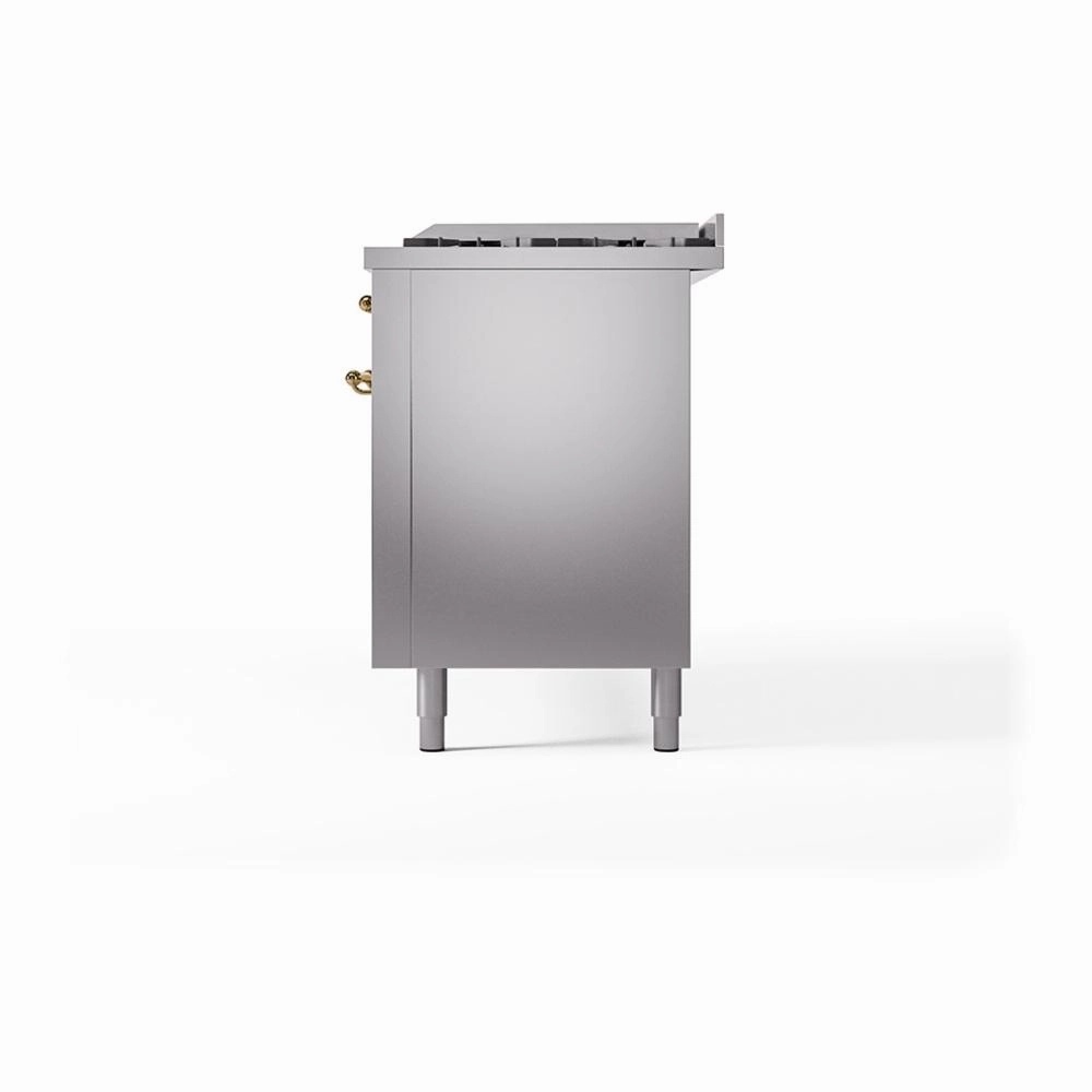 Ilve UN60FQNMPSSG Ilve Un60Fqnmpssg Nostalgie Ii Noblesse 60" Dual Fuel Range (9 Sealed Burners   Griddle, Natural Gas, Solid Door, Stainless Steel, Brass)