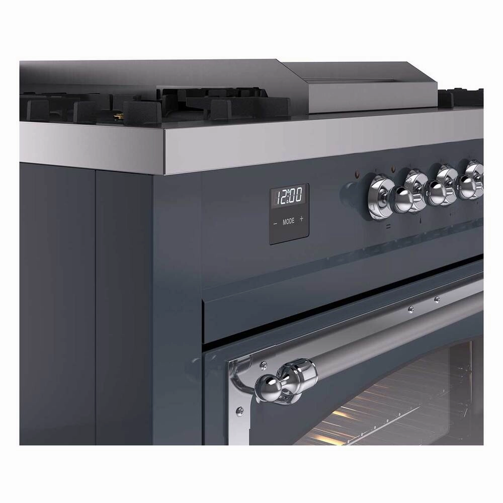 Ilve UN60FSNMPBGCLP Ilve Un60Fsnmpbgclp Nostalgie Ii Noblesse 60" Dual Fuel Range (7 Sealed Burners   Griddle   French Top, Liquid Propane, Triple Glass Door, Blue Grey, Chrome)
