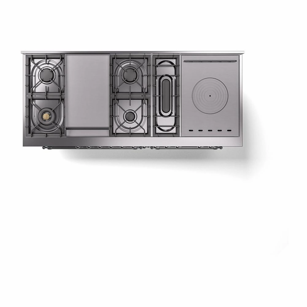 Ilve UN60FSNMPBGCLP Ilve Un60Fsnmpbgclp Nostalgie Ii Noblesse 60" Dual Fuel Range (7 Sealed Burners   Griddle   French Top, Liquid Propane, Triple Glass Door, Blue Grey, Chrome)