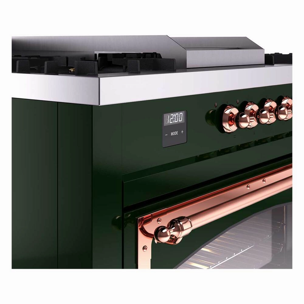 Ilve UN60FSNMPEGPLP Ilve Un60Fsnmpegplp Nostalgie Ii Noblesse 60" Dual Fuel Range (7 Sealed Burners   Griddle   French Top, Liquid Propane, Triple Glass Door, Emerald Green, Copper)