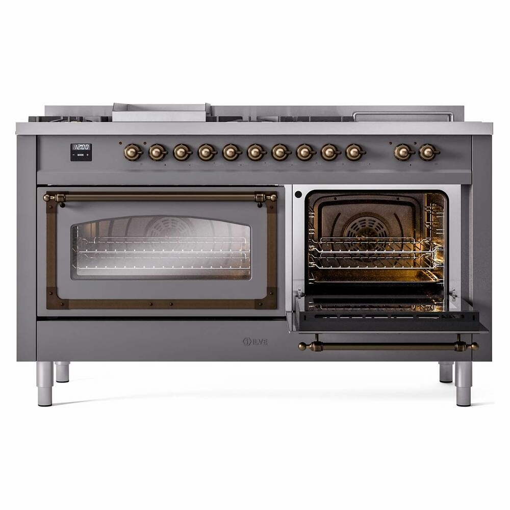 Ilve UN60FSNMPMGB Ilve Un60Fsnmpmgb Nostalgie Ii Noblesse 60" Dual Fuel Range (7 Sealed Burners   Griddle   French Top, Natural Gas, Triple Glass Door, Graphite Matte, Burnished)