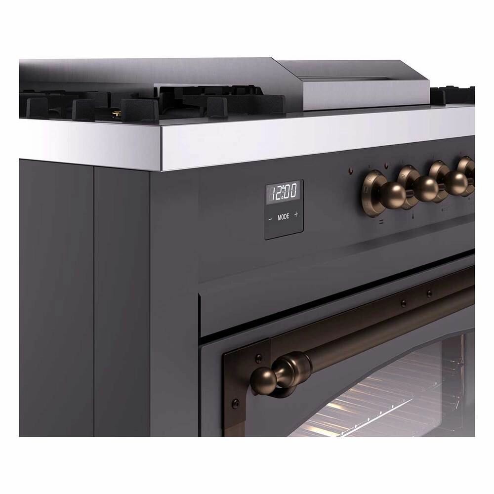 Ilve UN60FSNMPMGB Ilve Un60Fsnmpmgb Nostalgie Ii Noblesse 60" Dual Fuel Range (7 Sealed Burners   Griddle   French Top, Natural Gas, Triple Glass Door, Graphite Matte, Burnished)
