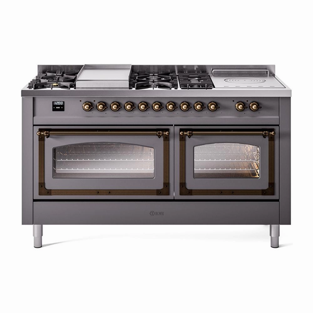 Ilve UN60FSNMPMGB Ilve Un60Fsnmpmgb Nostalgie Ii Noblesse 60" Dual Fuel Range (7 Sealed Burners   Griddle   French Top, Natural Gas, Triple Glass Door, Graphite Matte, Burnished)