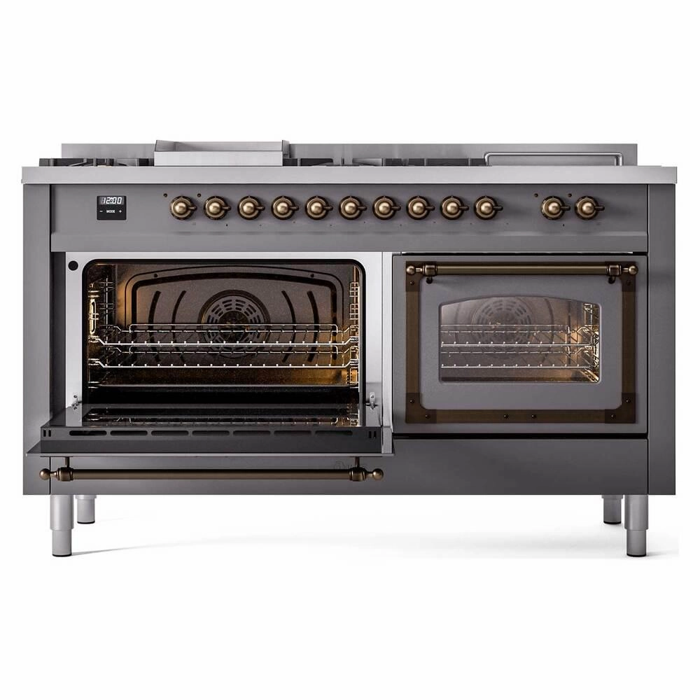 Ilve UN60FSNMPMGB Ilve Un60Fsnmpmgb Nostalgie Ii Noblesse 60" Dual Fuel Range (7 Sealed Burners   Griddle   French Top, Natural Gas, Triple Glass Door, Graphite Matte, Burnished)