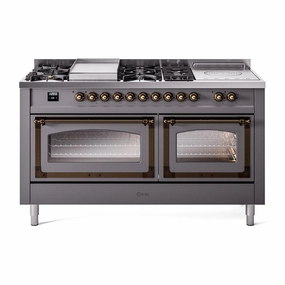 Ilve UN60FSNMPMGB Ilve Un60Fsnmpmgb Nostalgie Ii Noblesse 60" Dual Fuel Range (7 Sealed Burners   Griddle   French Top, Natural Gas, Triple Glass Door, Graphite Matte, Burnished)