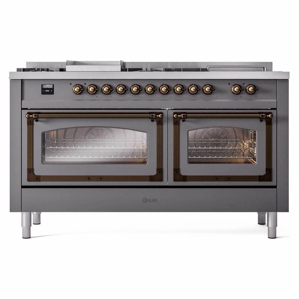 Ilve UN60FSNMPMGB Ilve Un60Fsnmpmgb Nostalgie Ii Noblesse 60" Dual Fuel Range (7 Sealed Burners   Griddle   French Top, Natural Gas, Triple Glass Door, Graphite Matte, Burnished)
