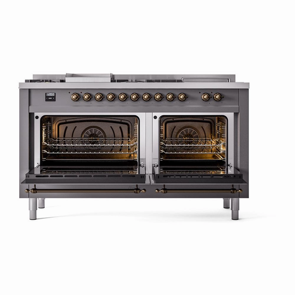 Ilve UN60FSNMPMGB Ilve Un60Fsnmpmgb Nostalgie Ii Noblesse 60" Dual Fuel Range (7 Sealed Burners   Griddle   French Top, Natural Gas, Triple Glass Door, Graphite Matte, Burnished)